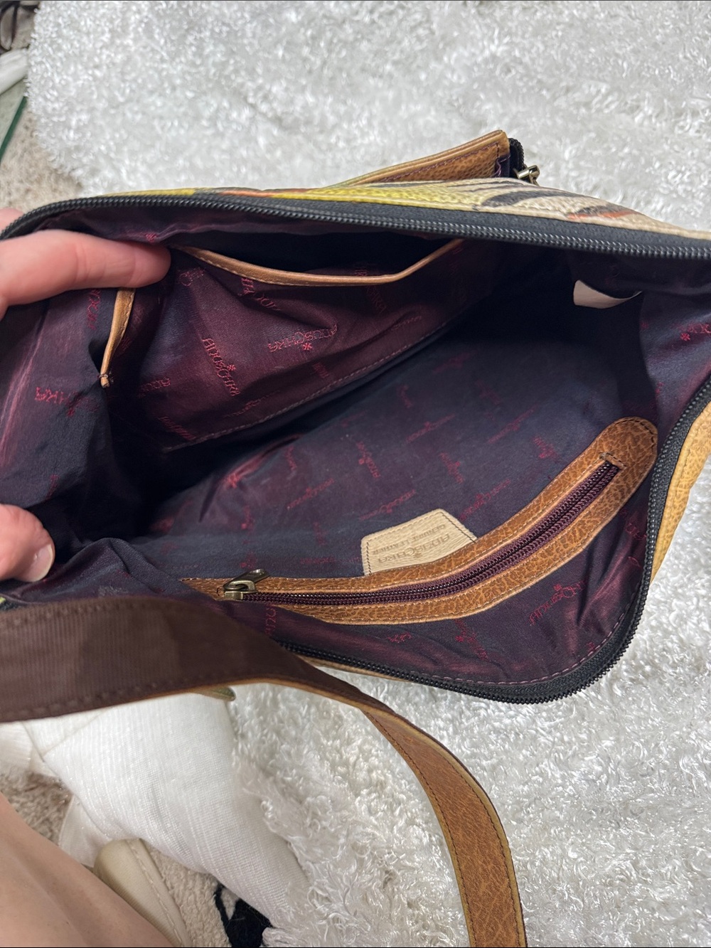 Anuschka Hand-Painted Multicolor Butterfly Crossbody Bag with Brown Strap - Picture 7 of 10